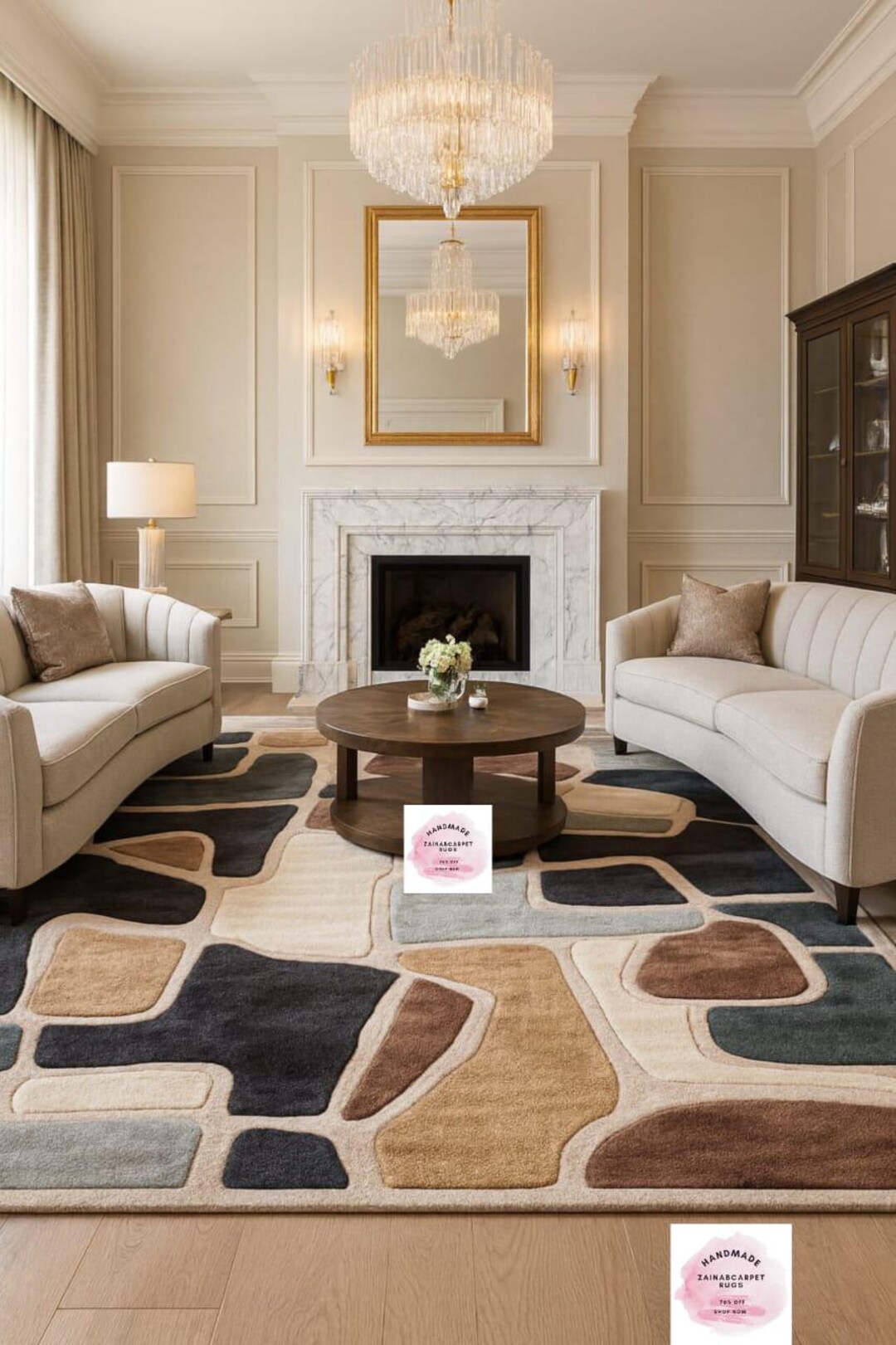 Hand-tufted Wool Area Rug: Modern Pebble Patchwork rug, 8x10 for Living ...