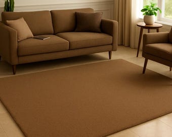 Hand-Tufted Solid Brown Minimalist Area Rug for Luxury Living Room, Bedroom or Office