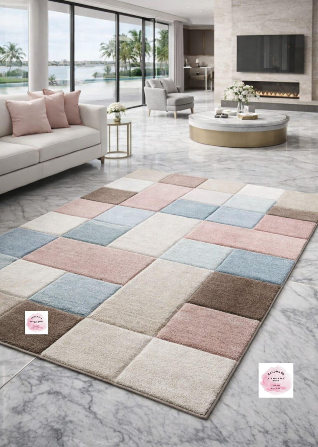 Pastel Rug Modern Modern Pastel Patchwork Hand Tufted Area Rug for Luxury Living Room ...
