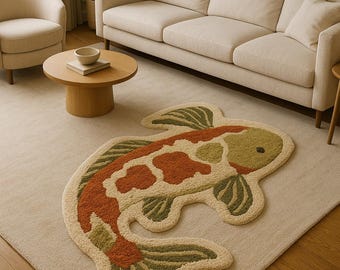 Koi Fish Shaped Tufted Area Rug – Modern Artistic for Living Room Carpet & Bedroom