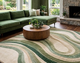 Hand-Tufted Organic Flow Green Area Rug – Modern Nature-Inspired Wool Cotton Design