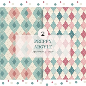 Preppy Argyle Sömlöst Digitalt Papper | Retro Argyle Mönster | Vintage Ytmönsterdesigner för Papper, Tapeter, Scrapbooking