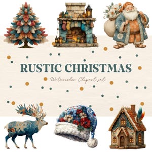 Rustic Christmas Clipart Bundle | Watercolor Christmas Ornaments Clipart | Cozy Christmas PNG | Boho Christmas | Christmas Tree Clip Art