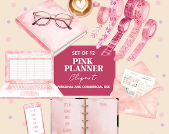 Pink Planner Clip Art, Digital Planner Art, Planner Stickers, Pink Girly To Do List Clipart, Digital Download