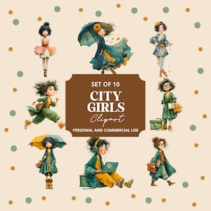 City Girls Clipart Set | Cute Watercolor Girl Illustrations | Fashion Girl PNG Bundle | Digital Download | Commercial Use