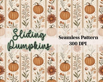 Ivy Pumpkins Seamless Pattern | Fall Digital Paper | Autumn Pumpkins & Florals | Scrapbooking and Crafts | Cottagecore Pumpkins