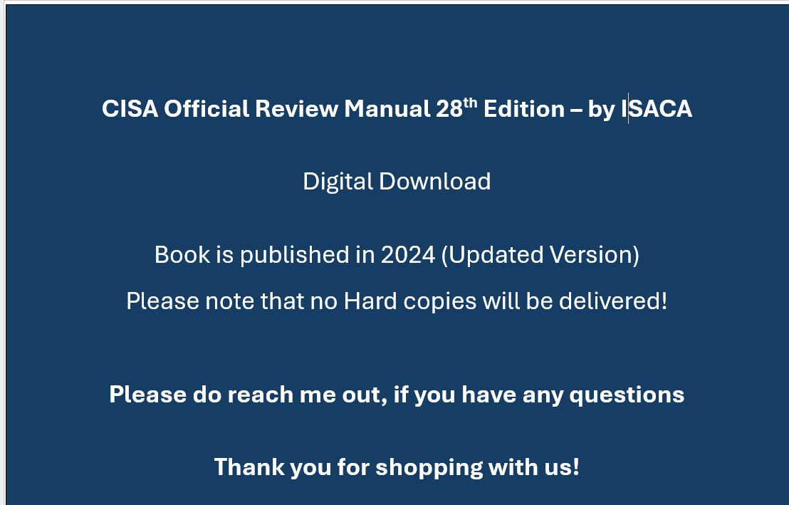CISA Official Review Manual 28th Edition (2024) - Digital