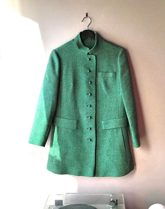 Women's Nehru Style Green Wool Jacket Size 5 Small
