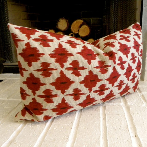 Red Ikat lumbar pillow cover- 22"x 13" - Designer pillow- -Accent pillow-Throw pillow