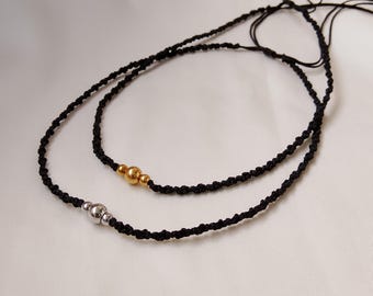 Dainty Black Macrame Choker Stainless Steel Bead Minimalist Cord Necklace Boho Jewelry Gift