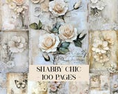 Shabby Chic Junk Journal Pages, Shabby Chic Paper, Shabby Chic Digital Download, Floral Digital Papers, Lace Trims Scrapbook Papers Ephemera