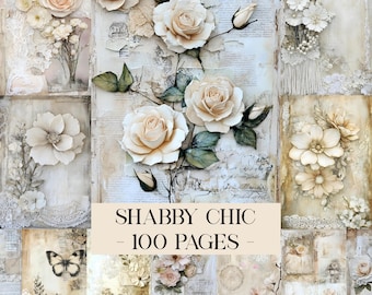 Shabby Chic Junk Journal Seiten, Shabby Chic Papier, Shabby Chic Digital Download, Floral Digital Papiere, Spitzenbesatz Scrapbook Papier Ephemera