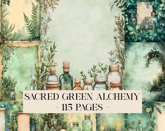 Herbalist Junk Journal Blank Pages, Green Witch Grimoire Paper, Herbal Magic Scrapbooking Writing Cards, Apothecary Digital Papers Greenery