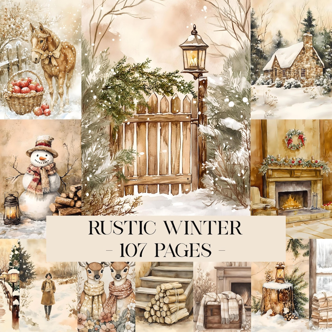 Winter Rustic Christmas Junk Journal Pages, Scrapbook Printable ...