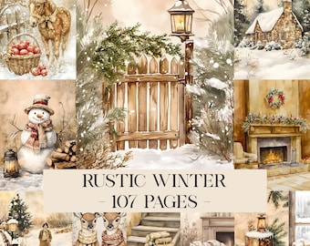 Winter Rustic Christmas Junk Journal Pages, Scrapbook Printable, Printable Paper, Digital Collage, Christmas Pages, Christmas Ephemera