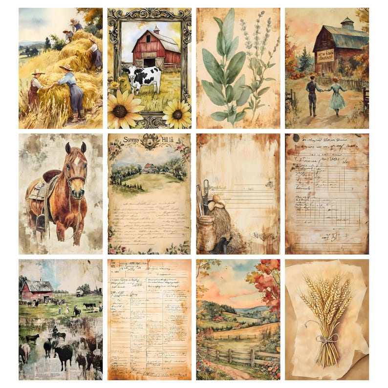Vintage bondgårds-ephemera, digitalt collageark, utskrivbart skräpjournalkit för lantlig användning, scrapbook-papper för bondgårdsliv, utskrivbara bilder på bondgårdsdjur bild 7