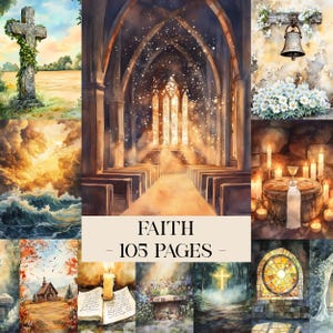 Faith Paper Junk Journal Kit, Christian Digital Ephemera Watercolor, Christianity Collage, Faith Journal, Shabby Chic Scrapbook Papers