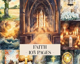 Faith Paper Junk Journal Kit, Christian Digital Ephemera Watercolor, Christianity Collage, Faith Journal, Shabby Chic Scrapbook Papers