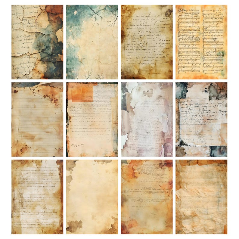 Vintage Script Printable Paper Pack Pretty Grungy Collage Distress Old ...