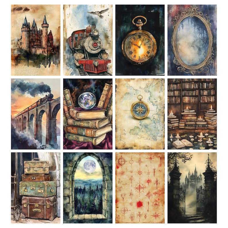 Wizards and Books Junk Journal Kit Printable, Wizard Digital Collage ...