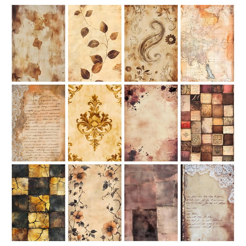 Junk Journal Vintage Grungy Brown Digital Decorative Floral, Neutral ...