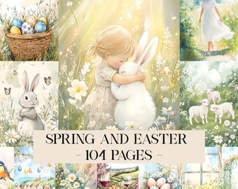 Spring And Easter Junk Journal Pages, Easter Paper Scrapbooking, Easter Digital Papers, Easter Ephemera, Easter Kit, Digital Collage Sheet