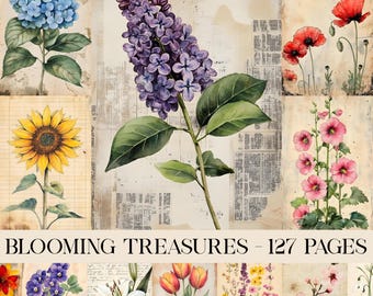 Bloementuin Junk Journal-pagina's, Junk Journal Kit, afdrukbaar Engelse tuin plakboekpapier, Floral Junk Journal, kortstondige tuin, vintage