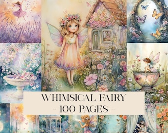 Fairy Garden Junk Journal Pages, Fairy Journal Kit, Spring Ephemera, Scrapbook Printable Paper, Digital Collage, Spring Pages, Fairy Paper