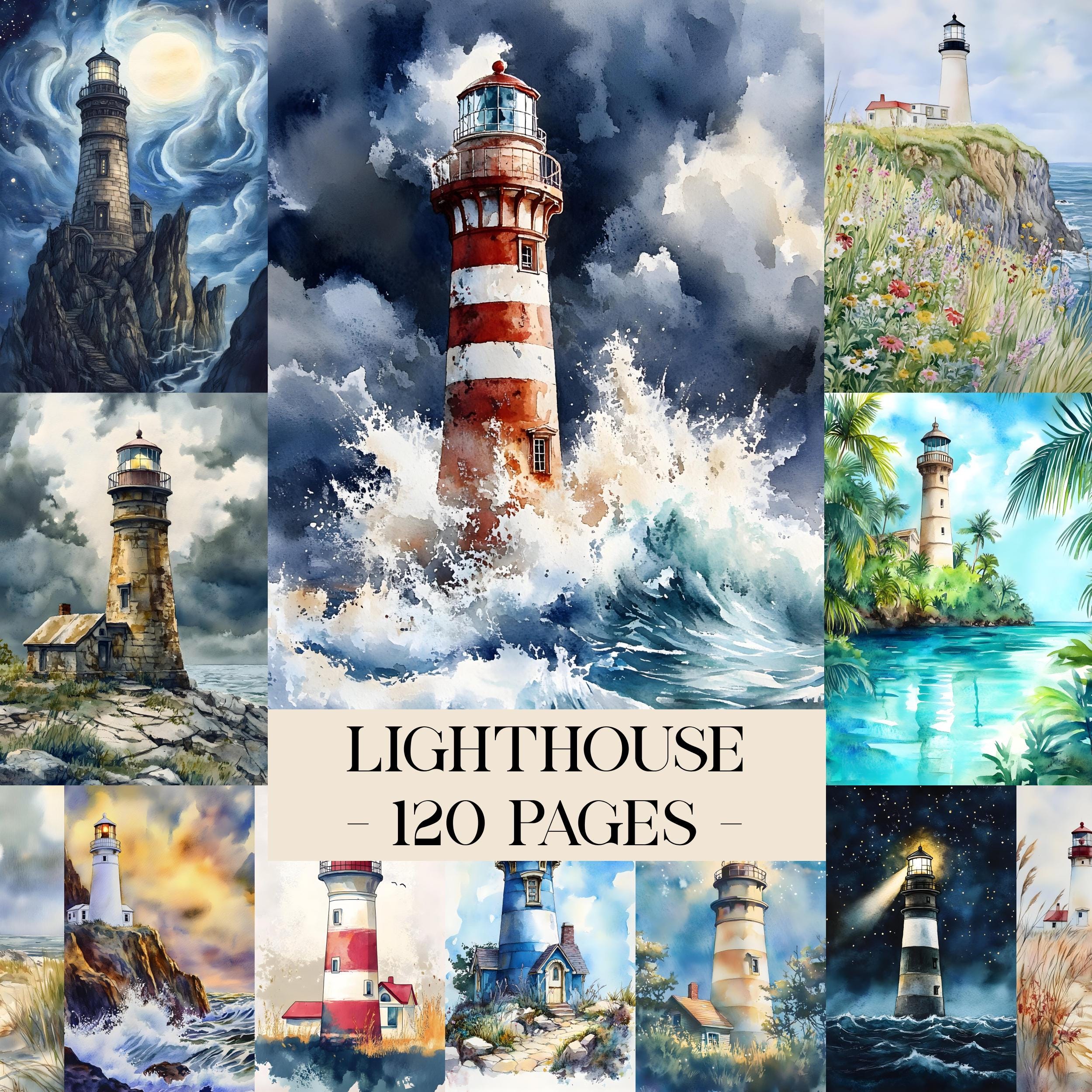 Watercolor Lighthouse Junk Journal Pages, Printable Lighthouse ...