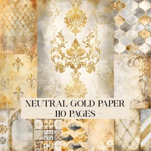 Neutral Gold Papers Printable Set, Neutral Notebook Papers, Shabby Chic Scrapbooking Papers, Vintage Gold Craft Paper, Neutral Old Paper