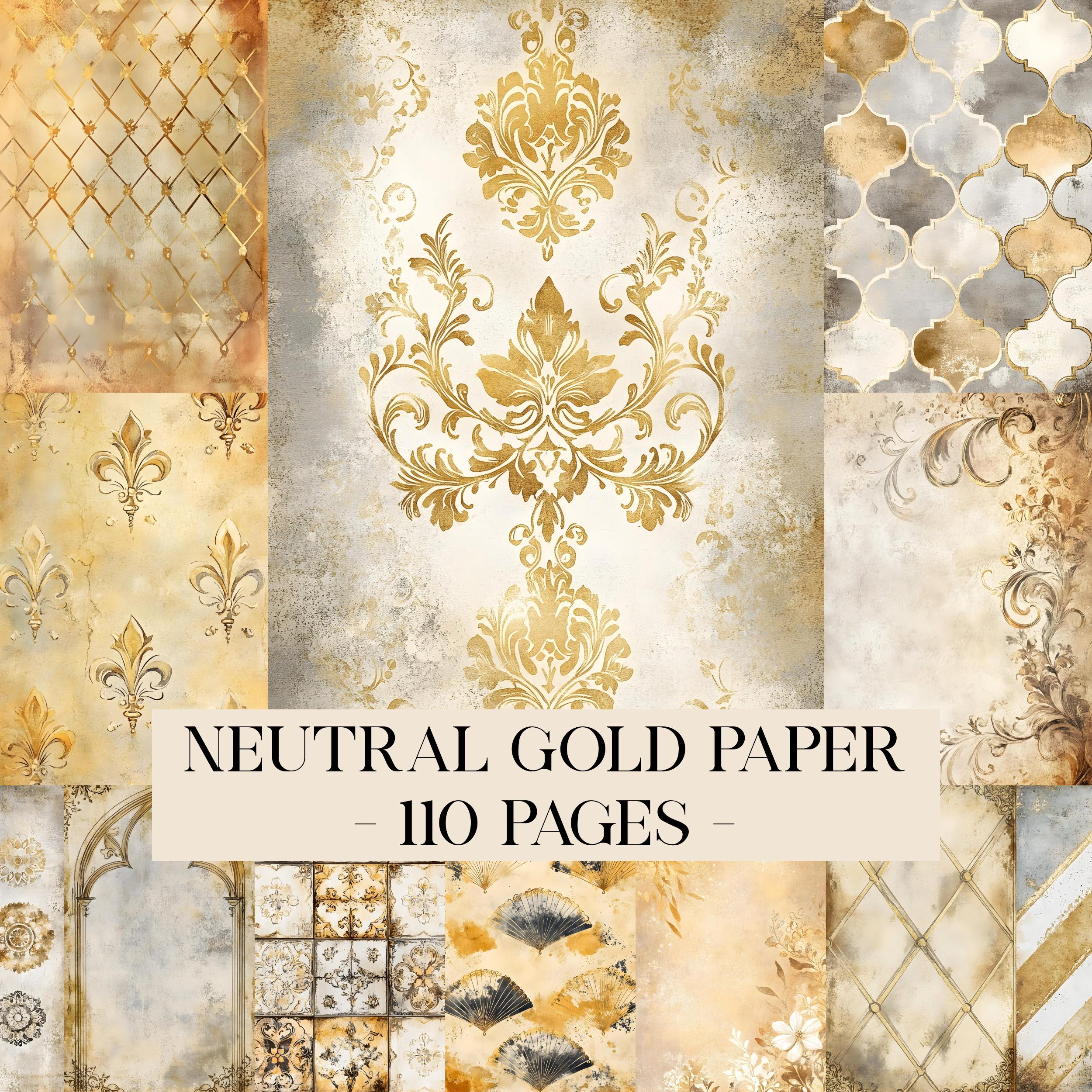 Neutral Gold Papers Printable Set, Neutral Notebook Papers, Shabby Chic ...