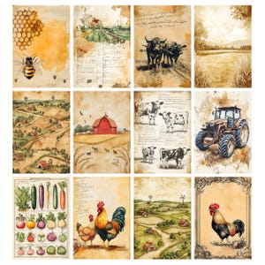 Vintage bondgårds-ephemera, digitalt collageark, utskrivbart skräpjournalkit för lantlig användning, scrapbook-papper för bondgårdsliv, utskrivbara bilder på bondgårdsdjur bild 2