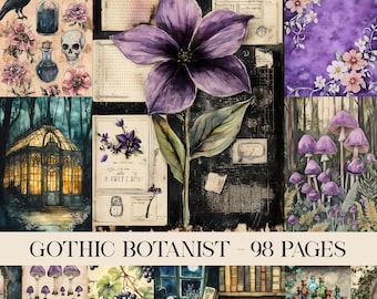 Gothic Botanist Junk Journal Kit, Botanical Printable, Apothecary Download, Victorian Pages, Dark Academia, Vintage Ephemera Scrapbook Paper