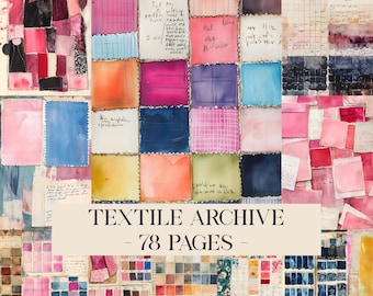 Textile Archive Junk Journal Pages, Vintage Ledger & Fabric Swatches, Old Paper Textures, Junk Journal Kit, Digital Collage Sheets, Ephemera