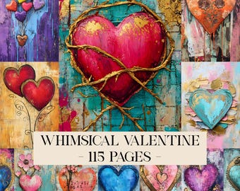 Whimsical Valentine Junk Journal Kit Printable Digital Ephemera Heart Junk Journal Supplies Valentine Day Scrapbook Papers Digital Download