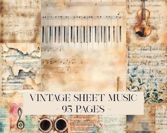 Vintage Sheet Music Junk Journal Kit, Printable Music Pages, Junk Journal Ephemera, Scrapbook Papers Aged Paper Old Book Pages Collage Sheet