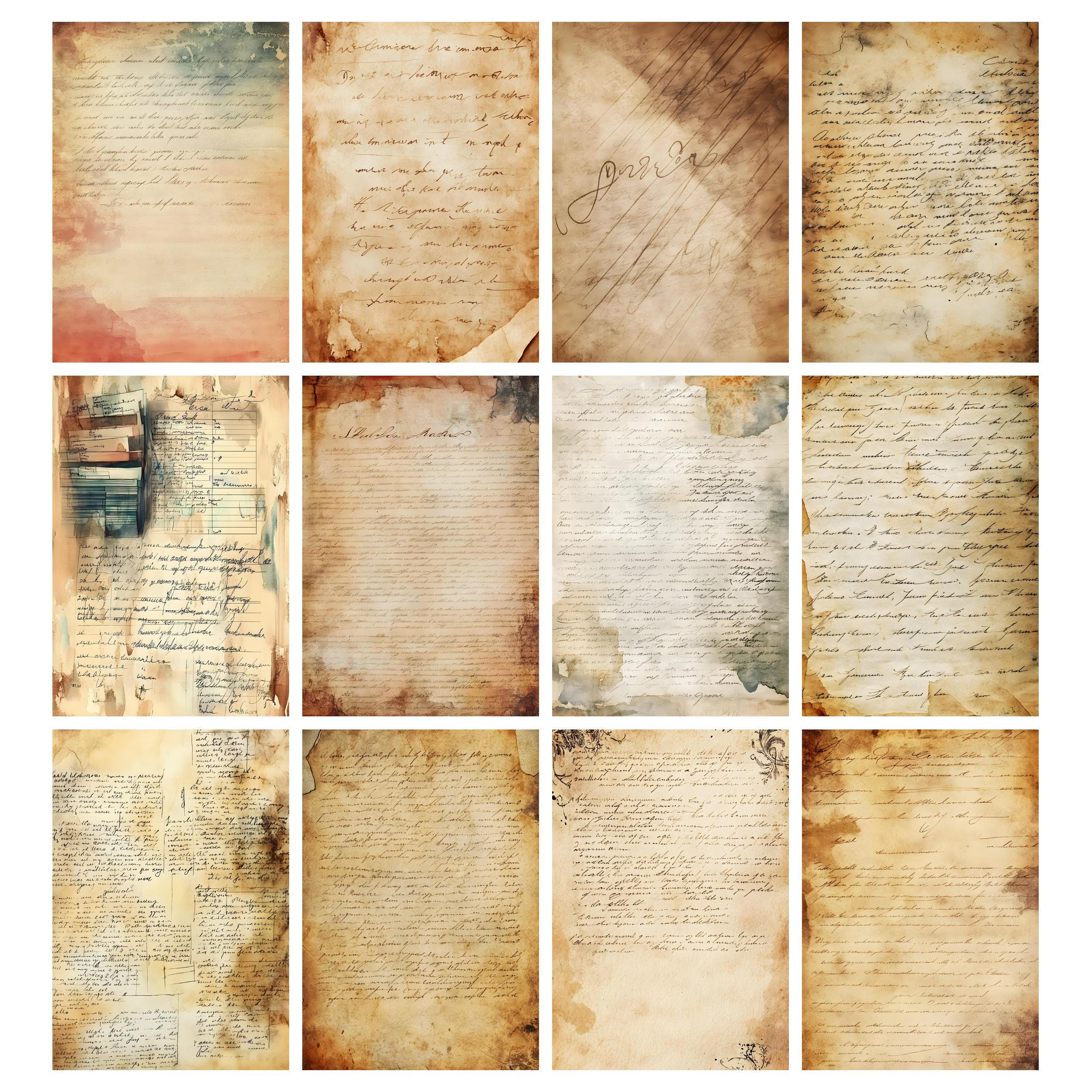 Vintage Handwriting Digital Papers, Script Handwriting Junk Journal ...