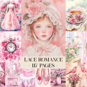Lace Romance Digital Paper, Victorian Floral Junk Journal Pages, Victorian Junk Journal Kit, Victorian Printables, Vintage Ephemera