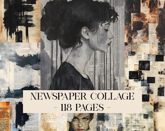 新聞コラージュ：ジャンクジャーナル用のヴィンテージテクスチャ