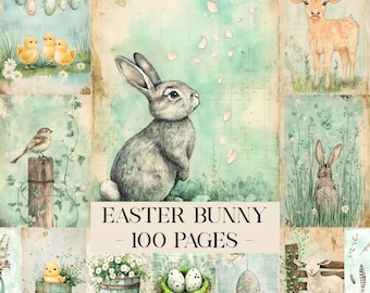 Easter Bunny Junk Journal Pages, Easter Digital Papers Scrapbooking, Easter Journal, Printable Spring Junk Journal Kit Digital Collage Sheet