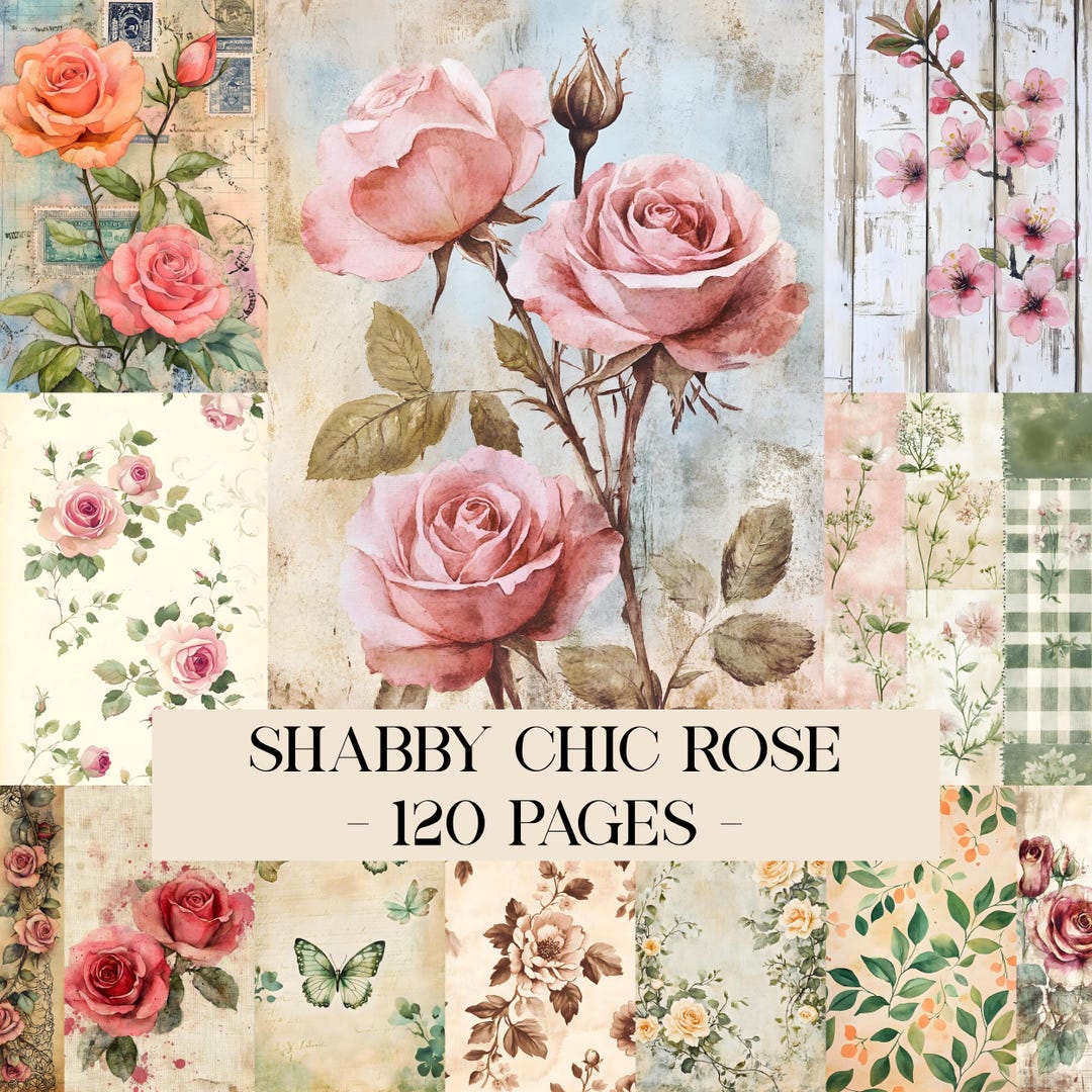 Shabby Chic Rose Paper Kit, Pastel Floral Junk Journal, Rose Digital ...