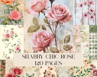 Shabby Chic Rose Paper Kit, Pastel Floral Junk Journal, Rose Digital Paper, Rose Junk Journal Pages, Vintage Ephemera, Digital Download