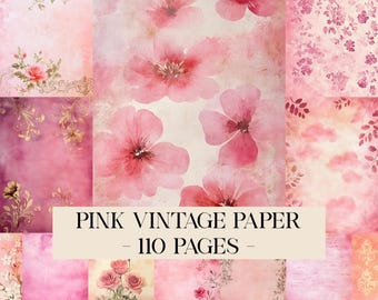 Pink Shabby Chic Paper, Vintage Romantic Paper Pink Junk Journal Pages Victorian Rose Flowers Floral Digital Papers Vintage Printable Pages