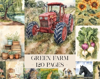 Green Farm Digital Paper, Farm Junk Journal Pages, Farmhouse Journal, Farm Ephemera, Rustic Cottagecore Scrapbook Pages, Digital Download