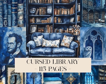 Cursed Library Junk Journal Kit, afdrukbare pagina's, Dark Academia, oud boek digitaal papier, bibliotheekjournaalpagina, vintage lezing junk Journal