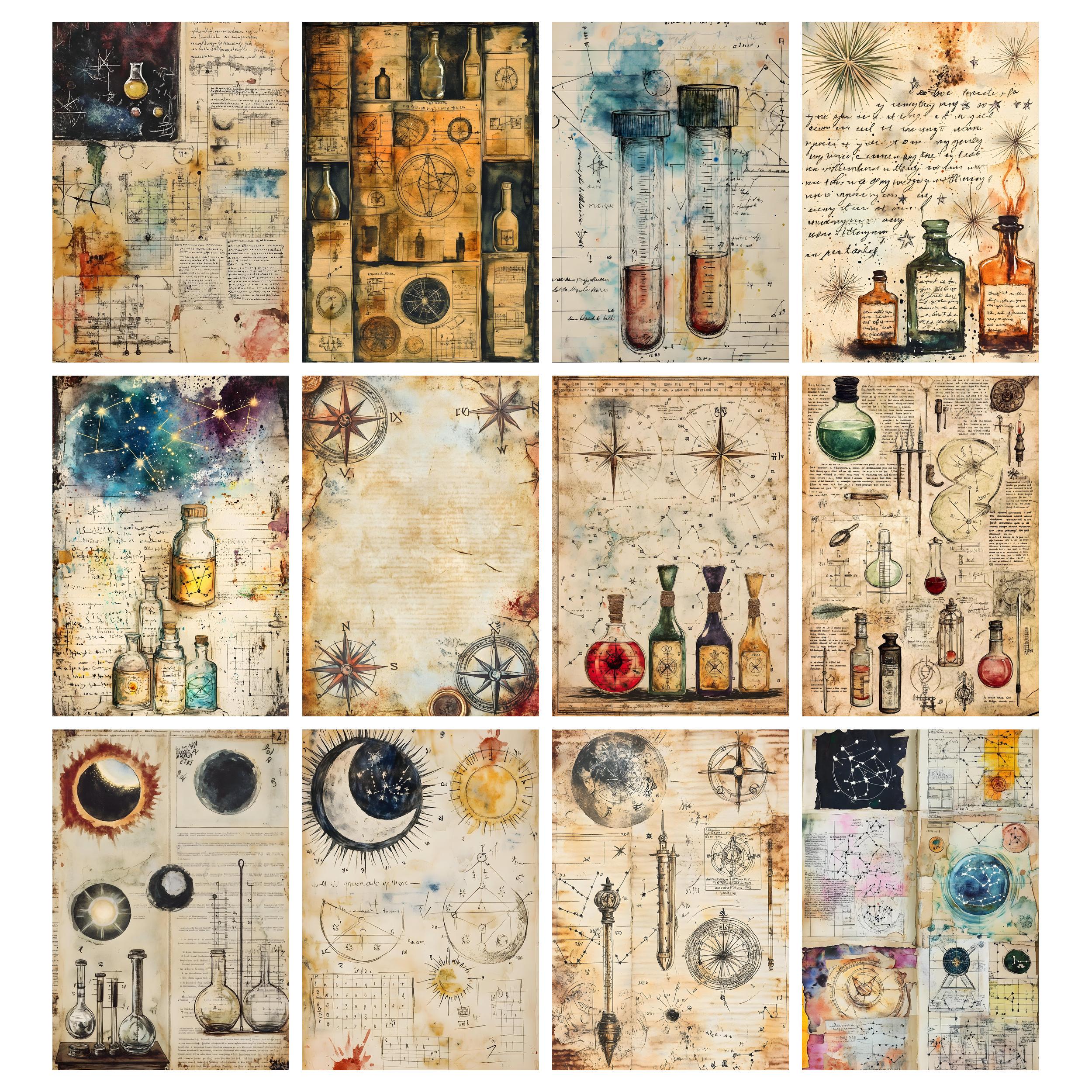 Alchemy Backgrounds, Mystic Junk Journal Pages, Digital Scrapbook Paper ...