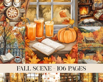 Cozy Fall Junk Journal Kit, Autumn Junk Journal Pages, Autumn Scene Junk Journal Printable Paper, Digital Collage Sheet, Fall Leaves Paper