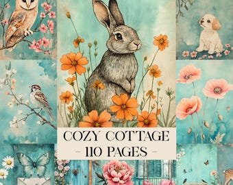 Cozy Cottage Junk Journal Pages, Cottagecore Journal, Shabby Chic Papers, Cottage Journal Kit, Cottage Printables, Cottagecore Ephemera