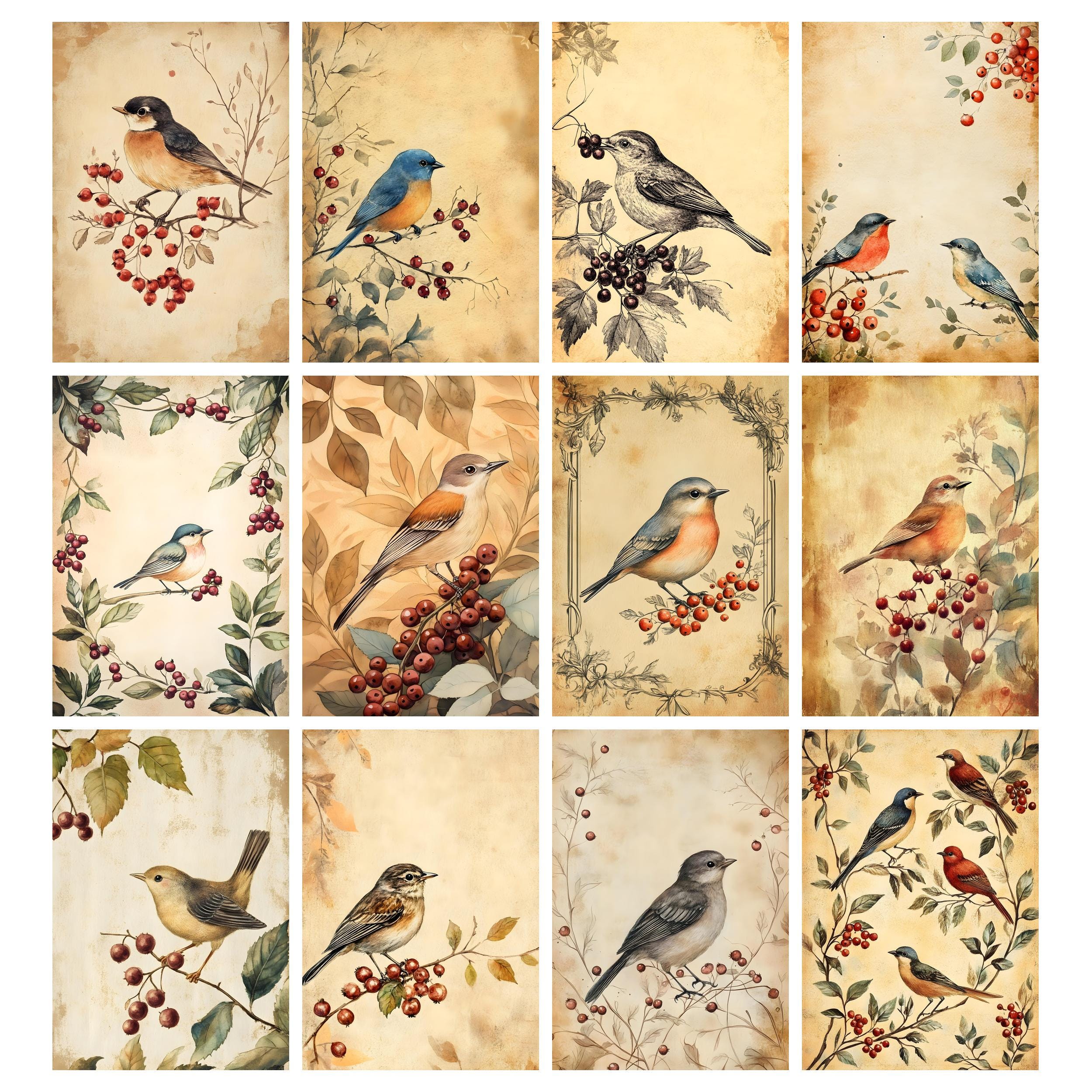 Watercolor Birds Junk Journal Printable Pages, Vintage Birds Junk ...