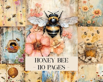 Honey Bee Junk Journal Kit, Blumenbiene bedruckbar, Honigbiene Papier, Vintage Biene Ephemera, Biene Digitale Papiere, Biene Print, Scrapbook Papiere